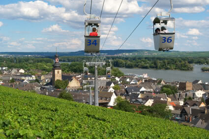 Seilbahn fahren über einem Weinberg in Rüdesheim